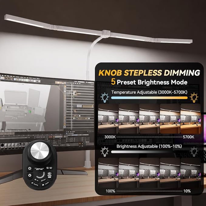 Adjustable LED Desk Lamp with Clamp, 4-Head Eye-Caring CRI95+ Desk Light, Stepless Dimming & Color Temp Remote Control, Flexible Neck, 5-Mode for Reading, Computer, Crafting, 90" Wide Desk Coverage - Image 2