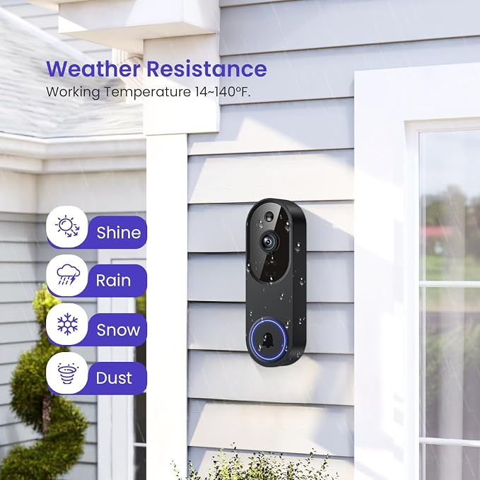 1080p Smart Wi-Fi Doorbell Camera with Doorbell Receiver, AI Motion Detection, Night Vision, Cloud Storage, 2 Way Audio, Battery Powered, 2.4GHz Wi-Fi Only - Image 8