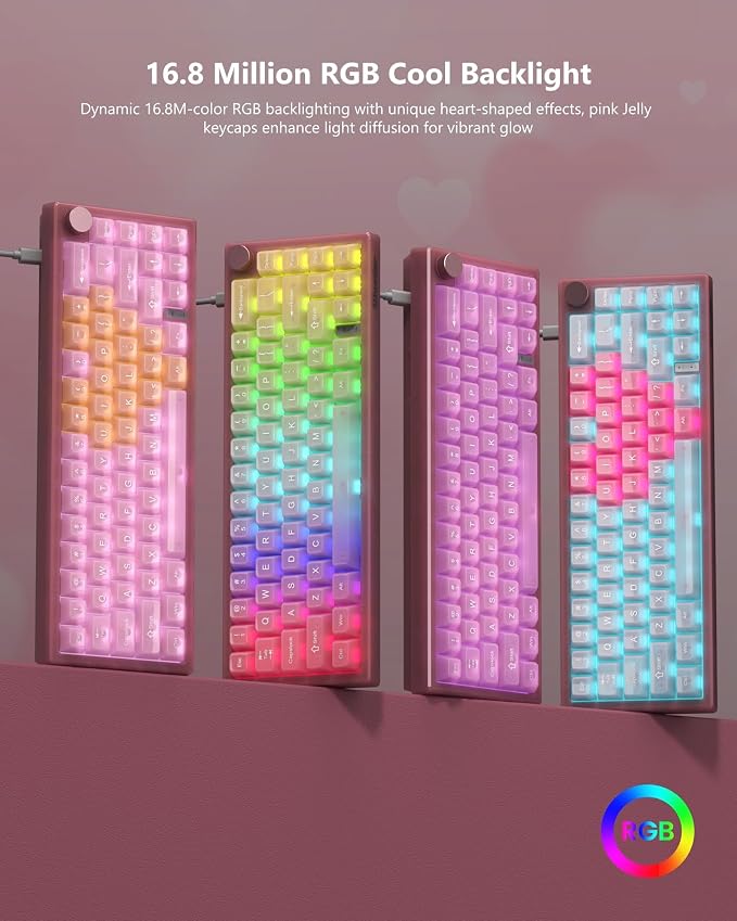 Womier 60% Keyboard QMK/VIA, Pink Gaming Mechanical Keyboard Creamy | Hot Swappable Gasket Mount RGB Wired Jade Keyboard, Jelly Keycaps POM Linear Switch for Windows/MAC(VK66 PRO Jelly) - Image 3