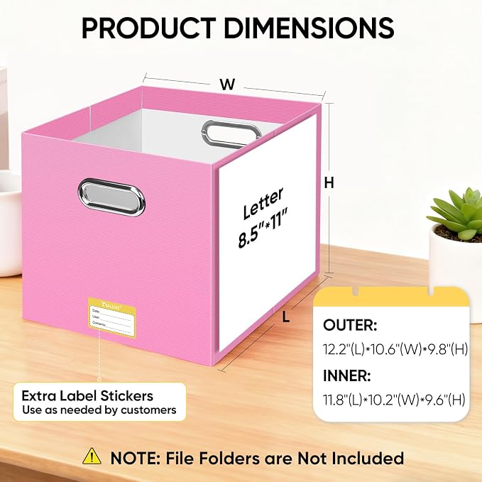 BALEINE File Organizer Box, Cardboard File Folder Organizer with Handle for Letter Size, Portable Collapsible Hanging Filing Box for Home Office Document Storage (8 Pack, Large Pink) - Image 3