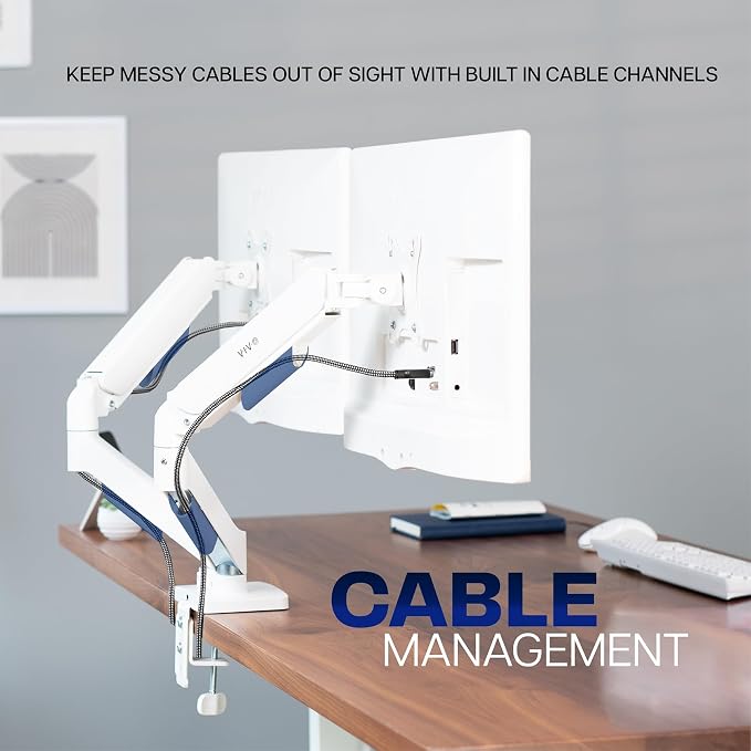 VIVO Dual Monitor Stand, Fully Adjustable Arms for 17 to 32 inch Screens, Mechanical Articulating Desk Mount, Gaming and Office Setups, VESA 75x75, 100x100, Max 19.8 lbs, Classic, White, STAND-V002OW - Image 7