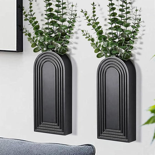 Dnnnii 2 Pack Wooden Wall Vase Set - Black Finish Modern Farmhouse & Boho Wall Decor for Entryway, Hallway, Bathroom, Living Room, Dining Room, Narrow Spaces by Dnnnii