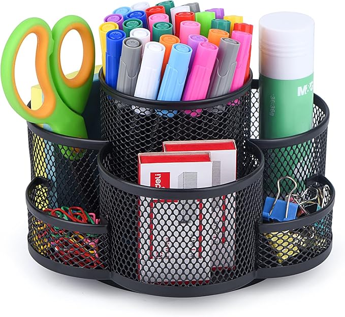 Topwey Pen Holder for Desk, 360 Rotating Pencil Holder, Cup Holder for Desk Office, Desk Organizers and Accessories in Black by Topwey