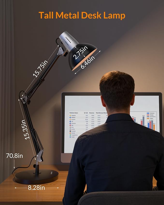 LEPOWER Metal Adjustable Desk Lamp with Clamp, Swing Arm for Home Office | Gooseneck, Architect Style, Eye-Caring Table Lamp, On/Off Switch, E26 Base, Reading for Dorm, Bedroom, Study, Back to School - Image 2