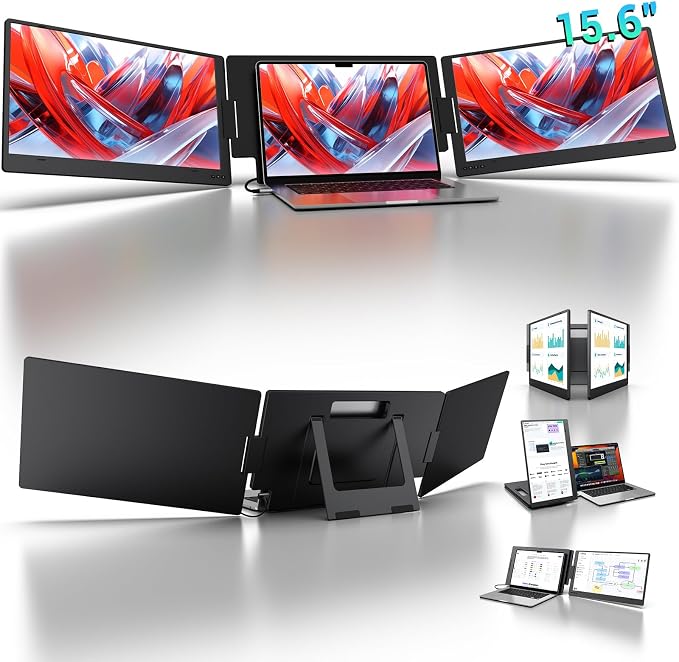 KYY 15.6" Laptop Screen Extender, 1080P FHD IPS Portable Monitor, One Cable USB-C Triple Monitor, Dual Travel Screen for 12"-17'' Laptops, 360° Rotation & Kickstand，X90D (Driver Need) by KYYTechBringYourLifeMoreConvenientandBrilliant