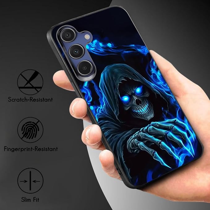 Designed for Galaxy S24 FE Phone Case,Slim Silicone Shockproof Protective Case for Galaxy S24 FE 6.7 inch,Skull with Blue Flame Art - Image 3