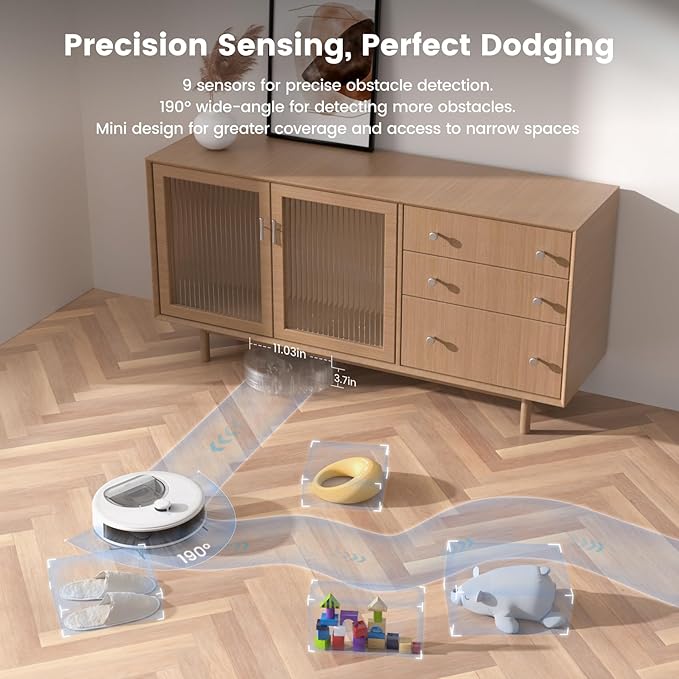 OKP Lidar Robot Vacuum and Mop Combo, 6000Pa Automatic Robotic Vacuum, Smart Mapping, 3.7 inch Thin, 150 Min Max, 5G WiFi/App/Alexa Control, Ideal for Pet Hair, Hardfloors, Carpets, Home(L6 Aqua) - Image 4