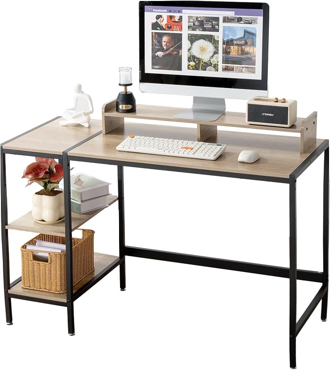 MINOSYS 47-inch Computer Desk with Storage Shelf - Gray Ideal Gaming Desk for Bedrooms, Small Spaces, and Home Offices Modern Writing Desk for PCs. by MINOSYSfurniture