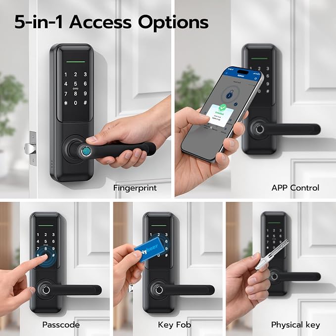 Nyboer Smart Keypad Door Lock with Handle for Front Door | 7 in 1 Keyless Entry with Fingerprint, Easy DIY Install, Remote & Voice Control, Auto-Lock, Ideal for Lockset Replacement - Image 2
