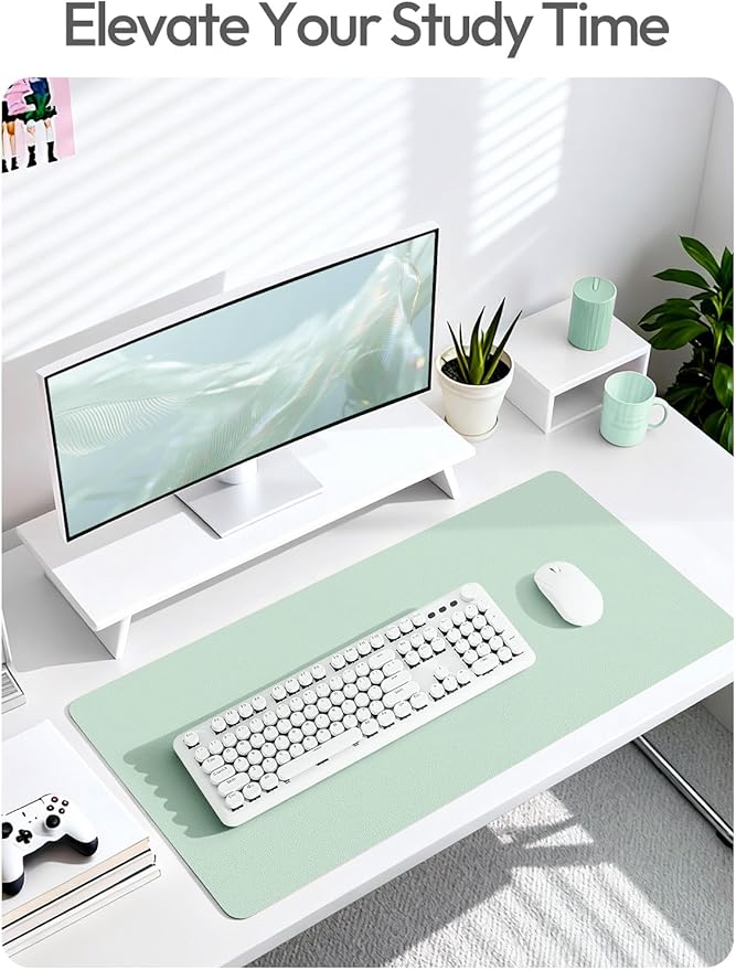 YSAGi Leather Desk Protector, Office Mat, Large Mouse Mat, Non-Slip PU Leather Blotter, Laptop Pad, Waterproof Writing Pad for Office and Home (Pale Green, 31.5" x 15.8") - Image 6