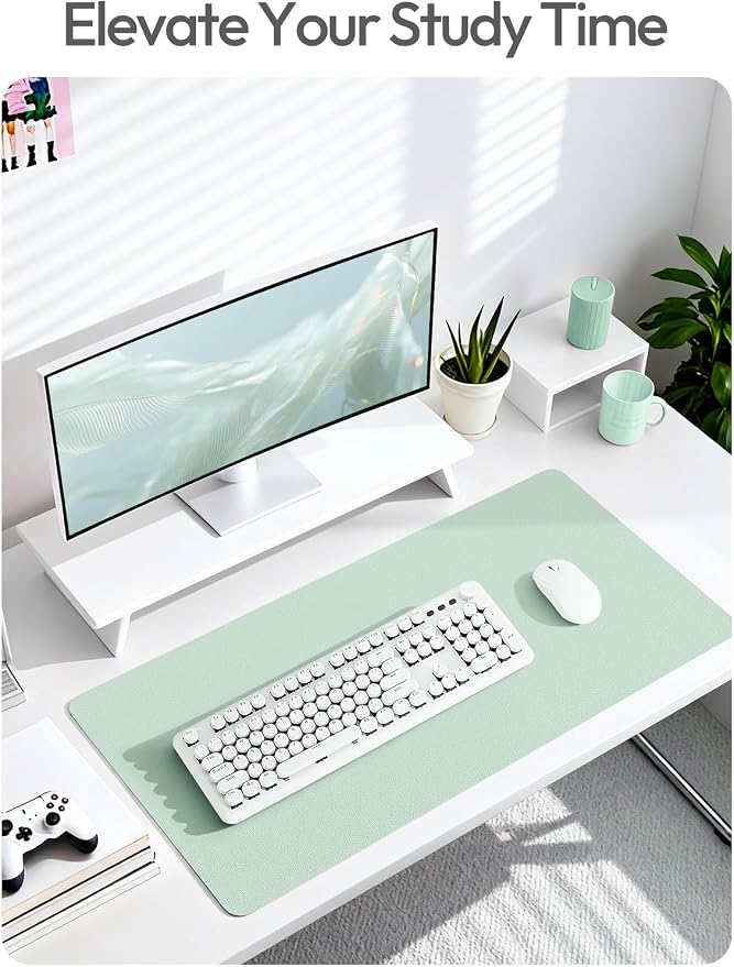 YSAGi Leather Desk Protector, Office Mat, Large Mouse Mat, Non-Slip PU Leather Blotter, Laptop Desk Mat, Waterproof Writing Pad for Office and Home(Pale Green, 63" x 24") - Image 6