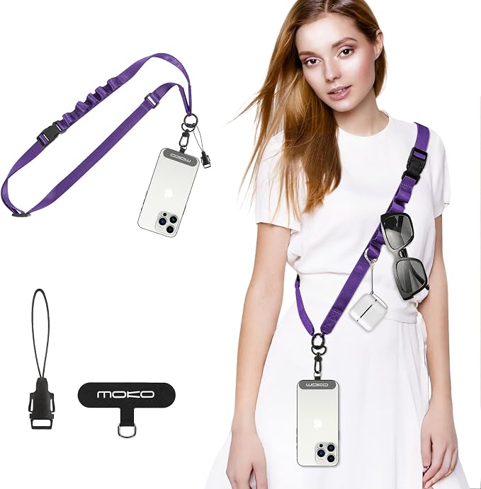 MoKo Universal Phone Lanyard, Nylon Adjustable Cell Phone Crossbody Strap Detachable Women & Men Cellphone Lanyards Around the Neck with Patches for iPhone, Most Smartphones, Dark Purple by MoKo