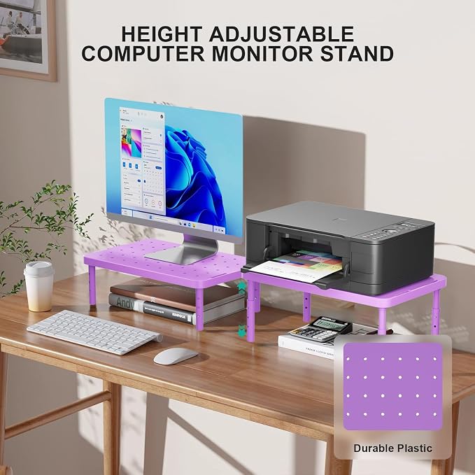 WALI Computer Monitor Stand for Desk, Adjustable Laptop Riser, Desk Monitor Stand Underneath Storage for Office, Home, School Supplies (PTT001-V), 1 Pack, Violet - Image 2