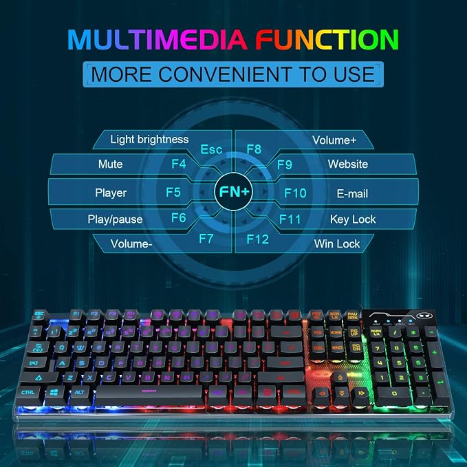 Gaming Keyboard and Mouse Combo, K1 RGB LED Backlit Wired Keyboard with 104 Key Computer PC Gaming Keyboard for PC/Laptop (Black) - Image 4