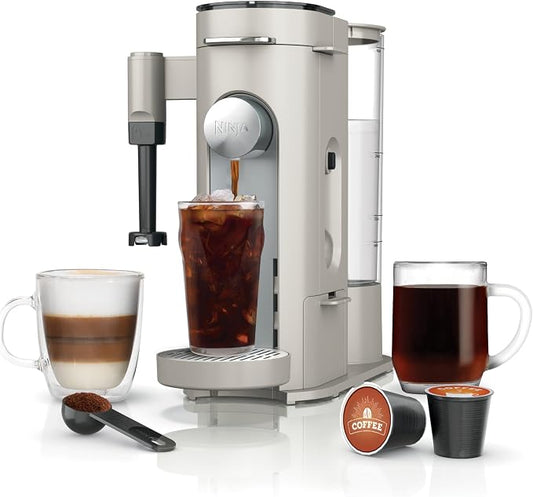Ninja Pod and Grounds Coffee Maker, K-Cup Compatible, Stone, PB051ST | Brews, Compact Design, Built-in Milk Frother, 56 Ounces Reservoir, 6 Ounces Cup to 24 Ounces Mug Sizes by Unknown