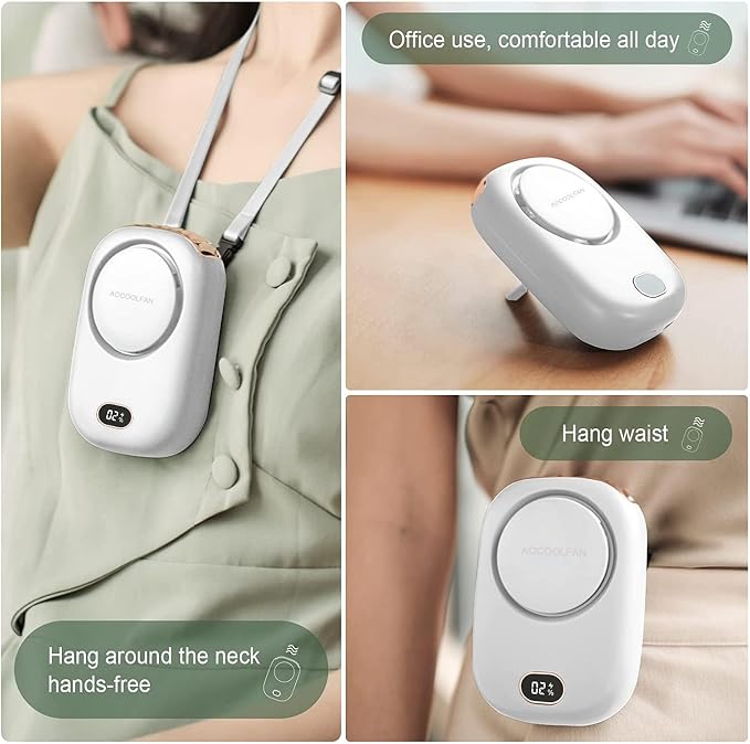 AOCOOLFAN Portable Neck Fan, Mini Small Personal Handheld Fan USB Rechargeable 3 Speed for Girls Boys Woman Eyelash Travel Home Office Outdoor (White) - Image 4