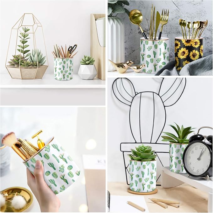 Pen Pencil Holder, Multi-Purpose Holder for Desk Pencil Cup for Girls Boys Kids Durable Ceramic Desk Organizer Makeup Brush Holder for Office, Classroom, Home, Cactus - Image 2