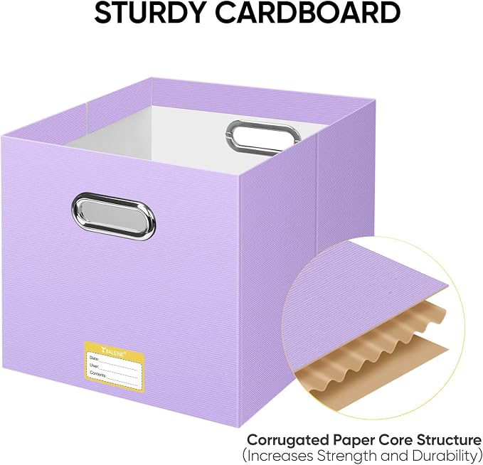 BALEINE File Organizer Box, Cardboard File Folder Organizer with Handle for Letter Size, Portable Collapsible Hanging Filing Box for Home Office Document Storage (8 Pack, Large Lavender) - Image 4