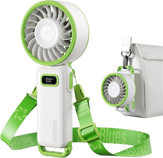 Diveblues Portable Turbo Fan, 7.4m/s High Speed Handheld Fan, 180° Foldable 4-in-1 Personal Neck Fan with Carabiner Clip, 100 Speed Stepless Control, USB-C Rechargeable for Travel, Makeup Hot Flashes by Diveblues