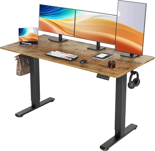 YDN 63 x 24 Inch Rustic Brown Electric Standing Desk | Adjustable Height, Sit Stand, Cable Management, Ergonomic, Home Office by YDN