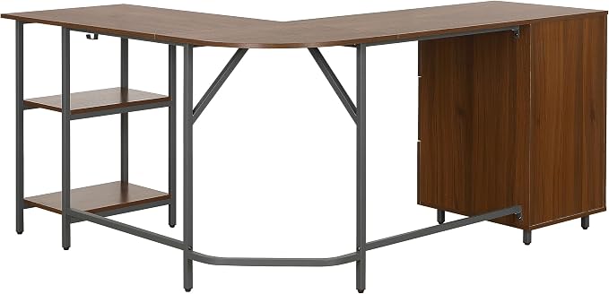 Techni Mobili L Shaped Desk - Two-Toned Computer Desk with Drawers & Storage Shelves - Simple Modern Furniture & Home Office Space Corner Table for Work & Writing | 59" two‑tone L‑shaped desk with storage shelves, durable frame, modern corner workstati... - Image 8