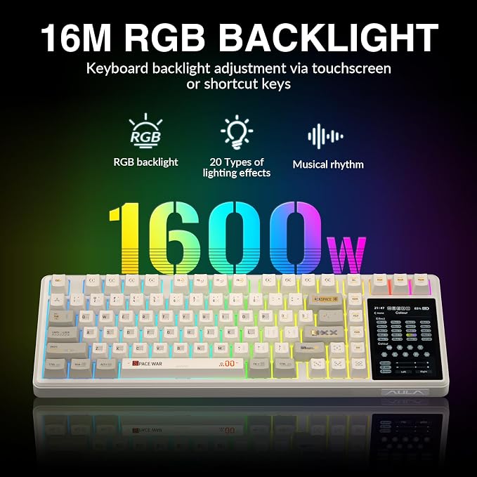 Aula L99 Wireless Mechanical Gaming Creamy Keyboard with Smart Touch Screen | Tri-Mode Hot Swappable Custom Keyboard,RGB Backlit,PBT Keycap,Gasket Mount Creamy Sounding Keyboards for Office PC,84 Keys - Image 8