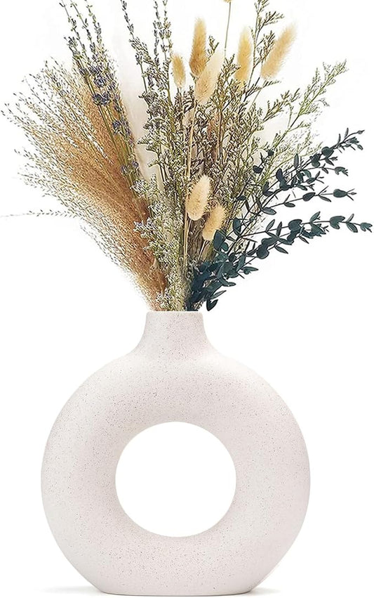 CEMABT White Donut Vase Hollow Ceramic Vase for Flowers Handmade Minimalist Boho ins Style Modern Home Decor for Wedding Dinner Table Party Living Room Office Bedroom(S) by CEMABT