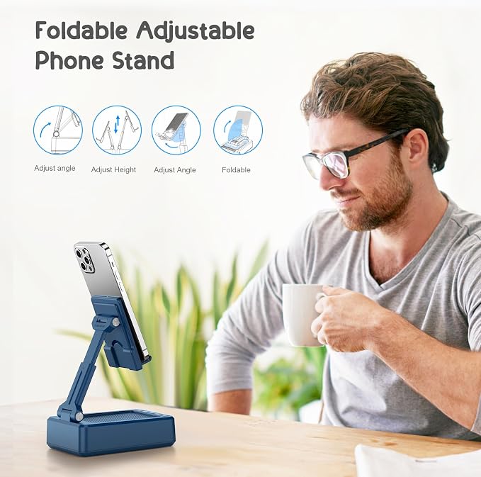 TechGlow Gifts for Men Women Foldable Cellphone Stand with Bluetooth Speaker and Charging Funtion Birthday Gift Idea for Mom Dad Cool Gadget Tech Gifts-Blue - Image 4