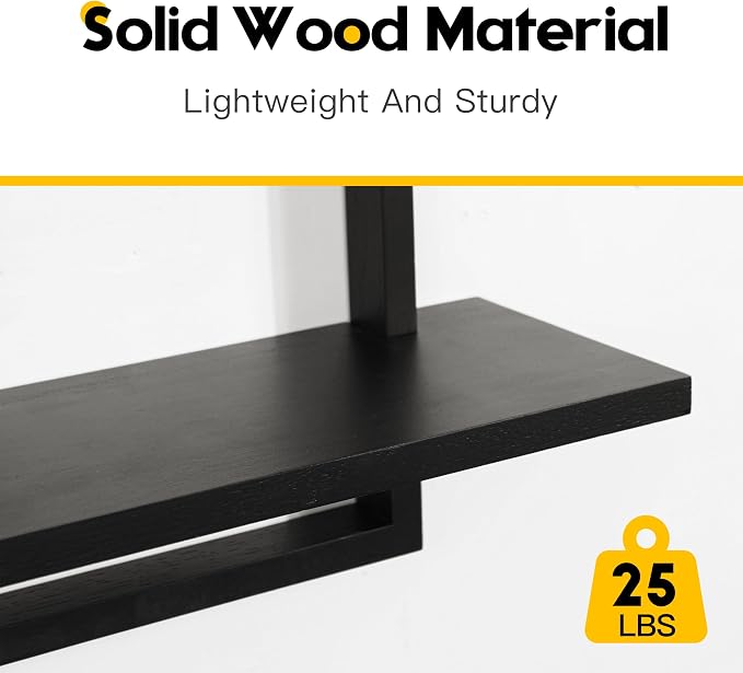 PHOENANCEE Square Floating Shelves,Wall Plants Holder,Bathroom Wall Decor,Framed Decorative Shelf Black,Modern Chic Set of 2 for Living Room Bedroom Home Office,Soild Wood,L+S - Image 7