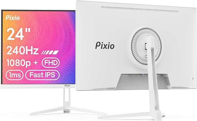 Pixio PX249 Wave White 24 inch 240Hz Refresh Rate FHD 1080p Resolution Fast IPS Panel 1ms GTG Response Time Built-in Speakers Gaming Monitor with Adaptive Sync by Pixio