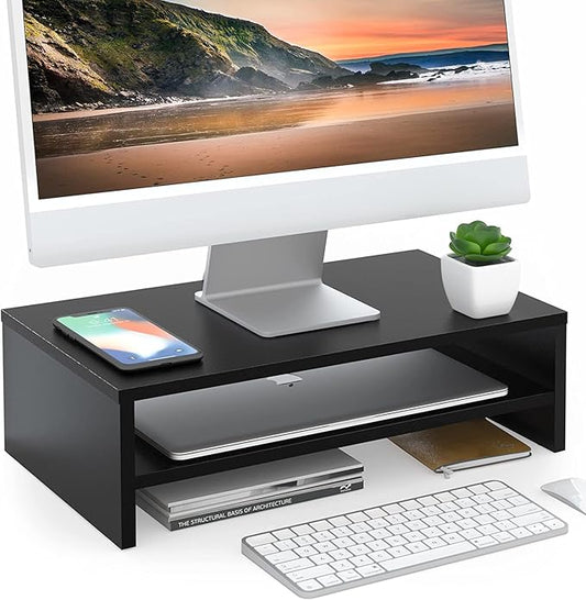 FITUEYES Monitor Stand - 2 Tier Computer Monitor Riser Shelf, Wood Desktop Stand for Laptop Computer Screen, Desk Organization, Office Supplies by FITUEYES