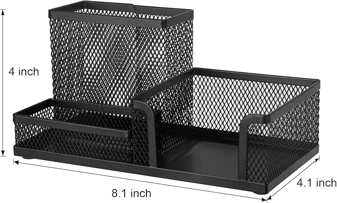 Comix 2 Packs Mesh Pen Holder, Desk Organizer for Home Office, Black | 3 Compartment Pencil Holder, Sticky Notes Holder, Pen Organizer Office Supplies - Image 3