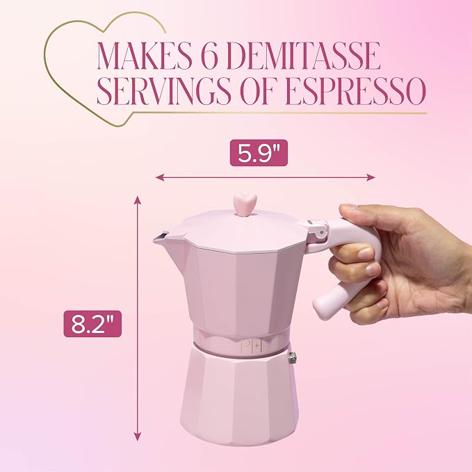 Paris Hilton Stovetop Espresso and Coffee Maker, Italian & Cuban Style Coffee Pot with Iconic Heart Knob, Perfect for Rich Aromatic Espresso, Makes up to 6 Espresso Cups, Pink - Image 2