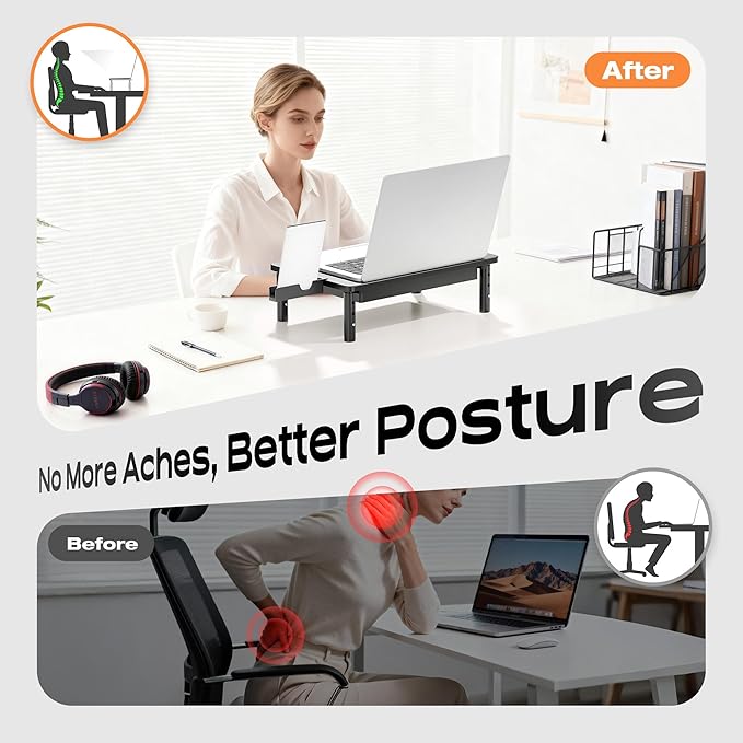 Computer Monitor Stand Riser with Storage, 3 Height Adjustable Laptop Desktop Monitor Stand with Drawer, Metal Short Printer Table, Stand Riser for Desk, Office Desk Organizers and Accessories, 1 Pack - Image 4