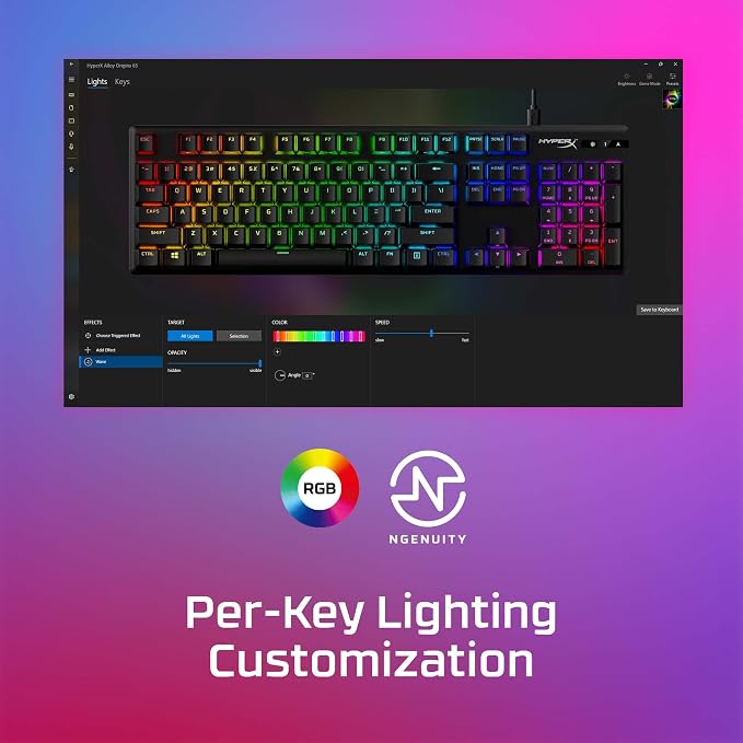 HyperX Alloy Origins PBT - Mechanical Gaming Keyboard, Keycaps, RGB Lighting, Compact, Aluminum Body, Adjustable Feet, Customizable with NGENUITY, Onboard Memory Clicky Switch, Black - Image 6