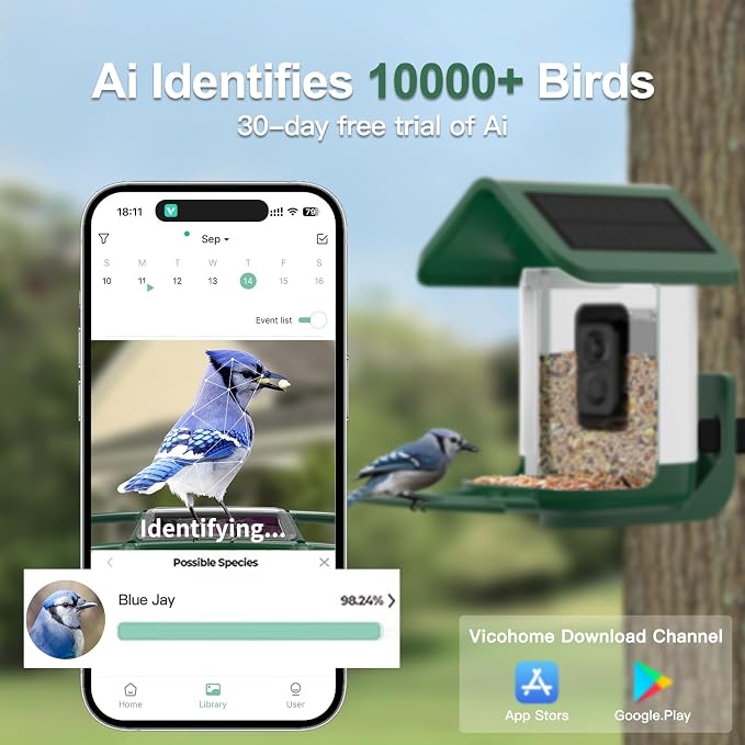 Bird Feeder with Camera Solar Powered : Smart Camera Bird Feeder 2K Live Feed Cam for Outdoor Backyard - Ai Identify Auto Capture Videos Pictures, Gifts for Birdlover Mom Dad, 2.4GHz WiFi - Image 5