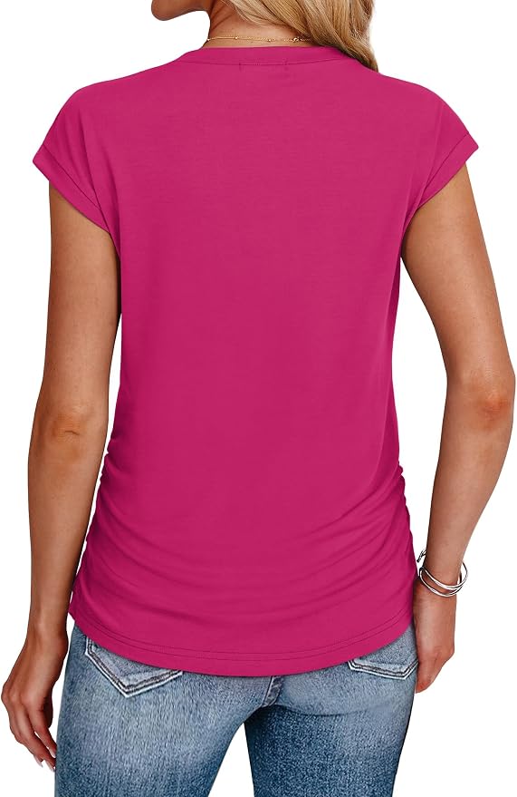 Sampeel Womens Summer Tops Trendy 2026 Ruched Cap Short Sleeve Tshirts Shirts Crew Neck T Shirts Fashion - Image 5
