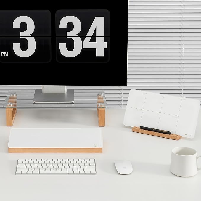 Glass Desktop Whiteboard with Wood Organizer for Small Office Accessories, Aesthetic Desk Dry Erase White Board with Drawer for Home Office Cubicle, Marker & Eraser Included, Yeoux - Image 4