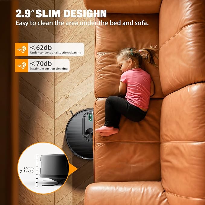 Robot Vacuum and Mop, 6500Pa Suction, 2 in 1 Robotic Vacuum with Gyro Inertial Navigation, 200 Min Runtime, App/Remote/Voice Control, Ideal for Pet Hair, Hard Floor, Carpet - Image 6