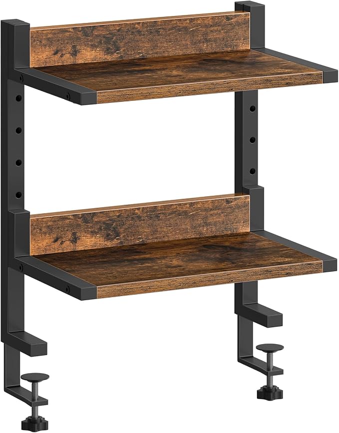 HOOBRO Clamp On Desk Shelf, 2-Tier Desktop Organizer, Space-Saving Desk Shelf with Adjustable Shelves, for Office, Study, Entertainment Accessories, Rustic Brown and Black BF32SJ01 by HOOBRO