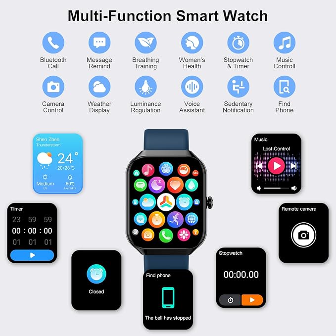 Smart Watch for Men Women (Answer/Make Call), 1.96"HD Smartwatch with Heart Rate/Sleep Monitor/Pedometer/Calories, 113+ Sports Fitness Watch, IP68 Waterproof Activity Tracker for Android iOS-Blue - Image 6