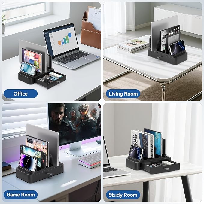 KDD Vertical Laptop Stand with Drawer - 7-in-1 Space-Saving Laptop Holder with Gravity Locking Fits MacBook, Dell, HP, Chromebook, Surface Pro, Tablet, Cell Phone, Switch, Keyboard Desktop Organizer - Image 8