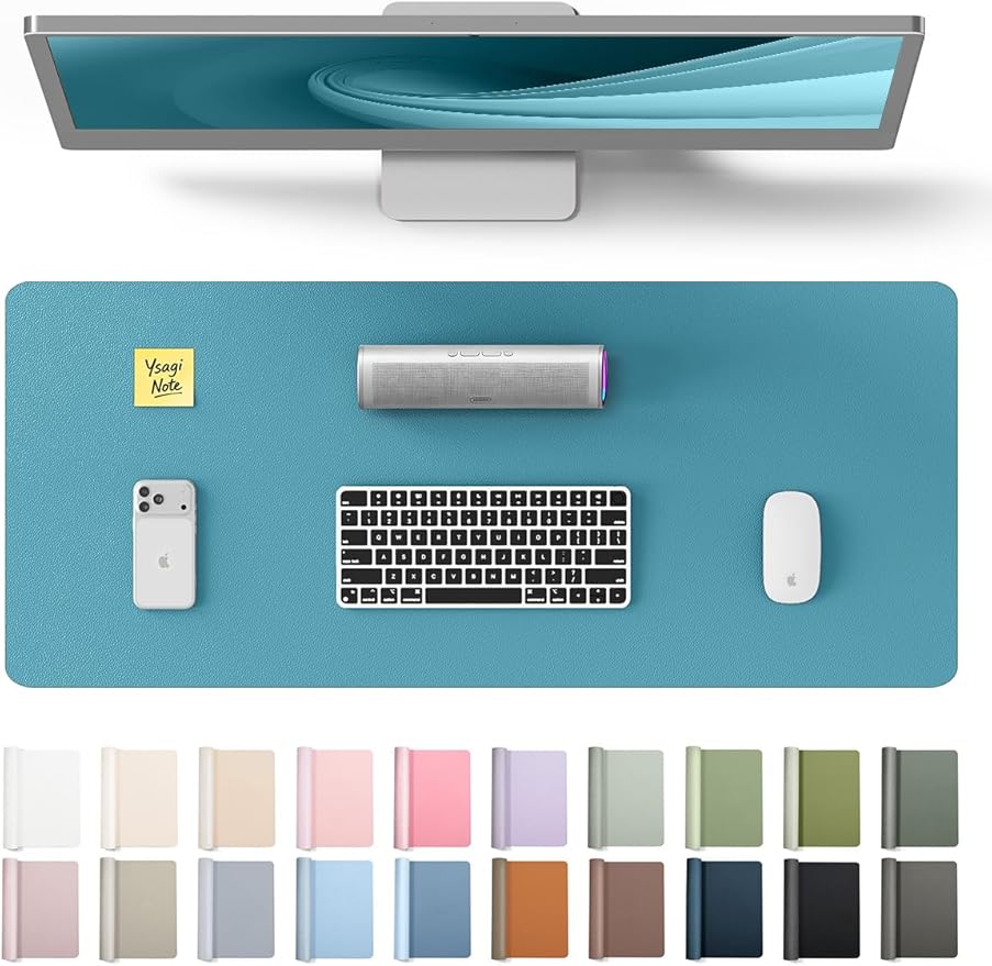 YSAGi Leather Desk Pad Protector, Office Desk Mat, Large Mouse Pad, Non-Slip PU Leather Desk Blotter, Laptop Desk Pad, Waterproof Desk Writing Pad for Office and Home (Turquoise, 23.6" x 13.8") by YSAGi
