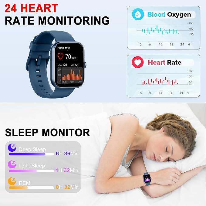 Smart Watch for Men Women (Answer/Make Call), 1.96"HD Smartwatch with Heart Rate/Sleep Monitor/Pedometer, 113+ Sports Modes, New Fitness Watch IP68 Waterproof, Activity Tracker for Android iOS-Blue - Image 7