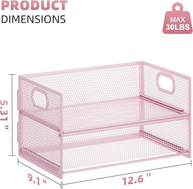 Marbrasse 2 Tier Paper Organizer Letter Tray, Mesh File Organizer with Handle, Paper Sorter Desk Organizer for Home Office Supplies - Pink - Image 5