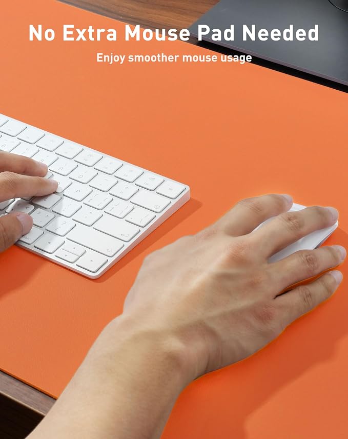 Aothia Faux Leather Desk Mat - Large Mouse Pad, Non-Slip PU Leather Blotter, Waterproof Writing Surface for Office and Home (Hermes Orange, 42" x 17") - Image 4