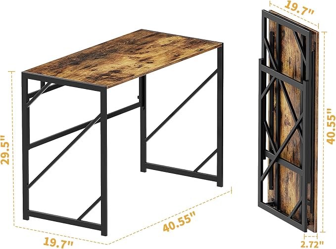 Elephance Folding Desk Writing Computer Desk for Home Office No-Assembly | Study Office Desk,Foldable Table for Small Spaces,39.4 inch,Rustic Brown - Image 3