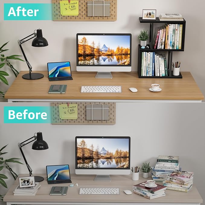 Desktop Bookshelf Shelf for Top of Desk - Black Small Organizer 3-Tier Shelves Storage Bookcase Hutch for Dorm Office College Table Top Organization Shelving Decorations for Women Office - Image 6