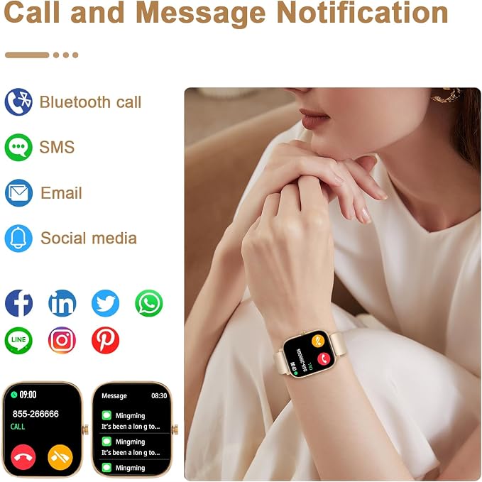 Smart Watch for Men Women Compatible with iPhone Samsung Android Phone 1.69 inch Full Touch Screen IP68 Waterproof Bluetooh Fitness Tracker Heart Rate/Sleep Monitor (Gold) - Image 4