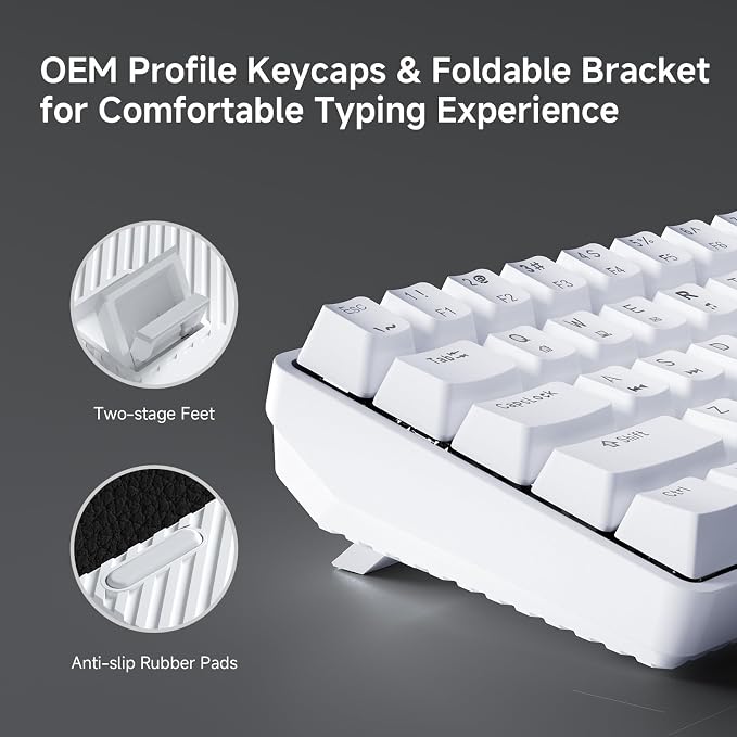 TMKB 60% Mechanical Gaming Keyboard, Red Linear Switch, Wired, White | LED Backlight, Anti-Ghosting, Detachable USB-C, Double-Shot Keycaps, 61 Keys - Image 5